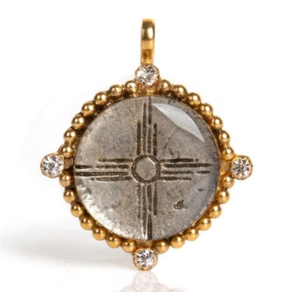 Virgins Saints & Angels Magdalena Chartreuse Crystal Necklace with Zia Medallion - Picture 5 of 10